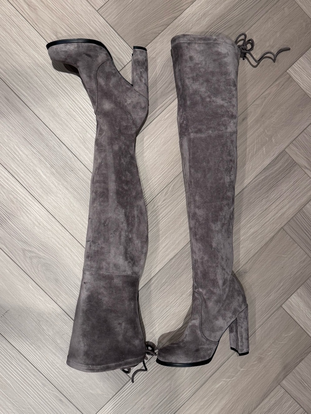 Stuart Weitzman Gray Over-the-Knee Suede Block Heel Boots